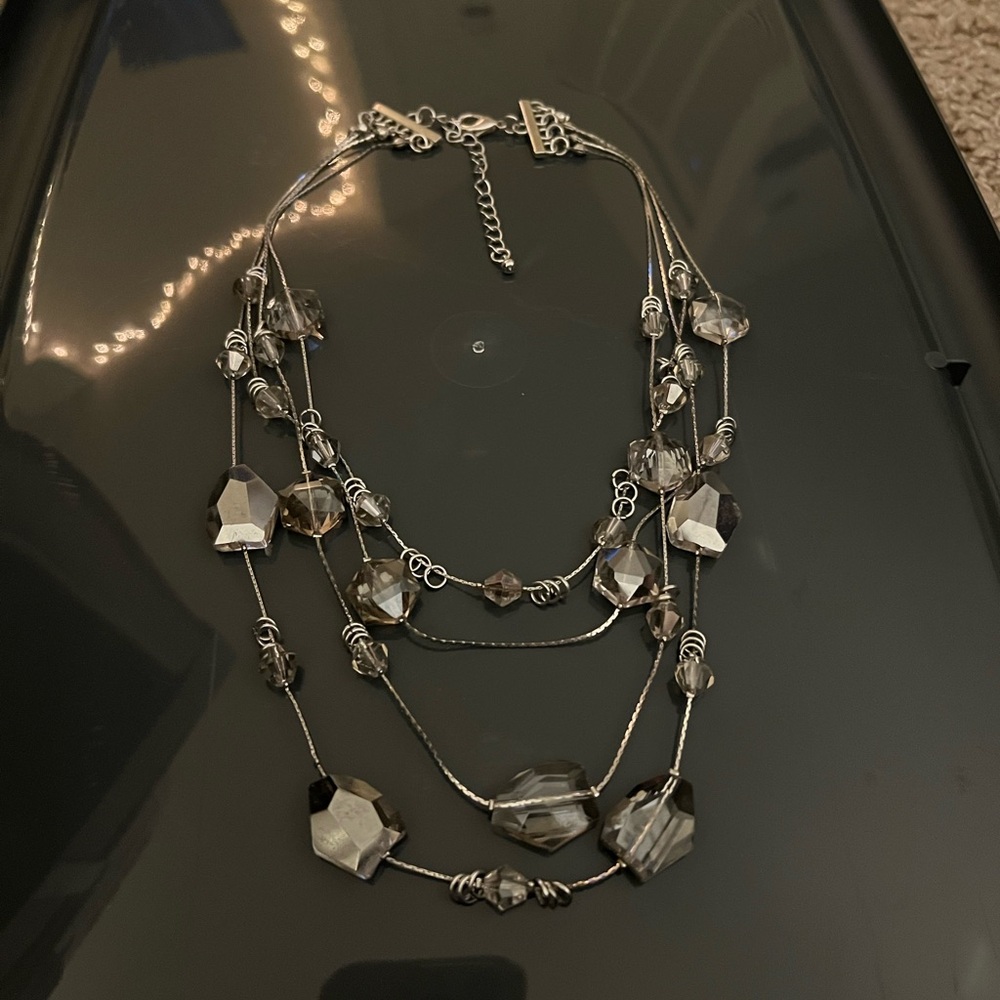 Elegant Silver and Gray Multi-Layer Necklace